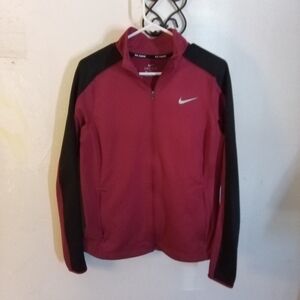 Nike Dri-Fit Running Full Zip Activewear Women's Jacket Burgundy/ Black LG